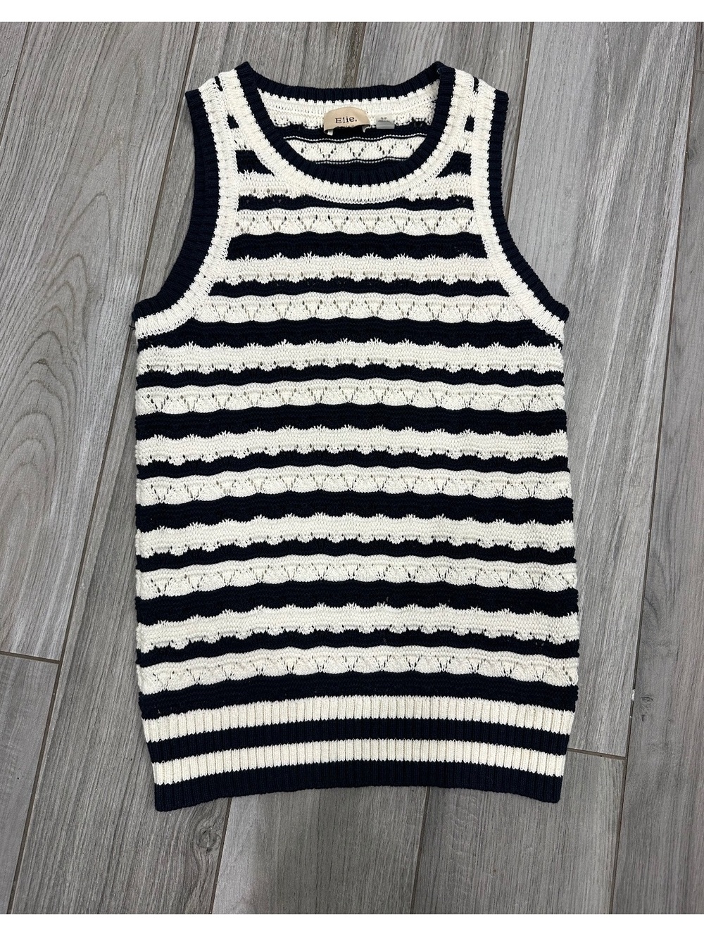 Elie Tahari Women's Striped Knit Tank Top Sweater Black and White Size S/P